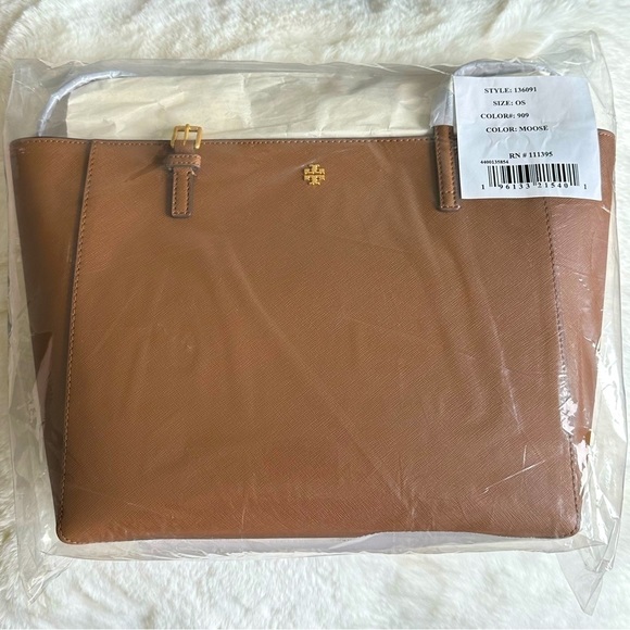 NEW Tory Burch bag tote brown camel tan leather gold tone hardware NWT. - Picture 11 of 12